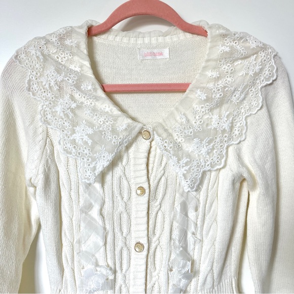 Liz Lisa Japan Knit Kawaii Long Cardigan w/ Ribbons Cottagecore Gyaru Jfashion - Picture 2 of 9